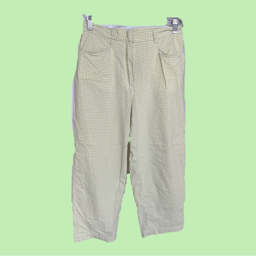 Green Checkered Cropped Pants
